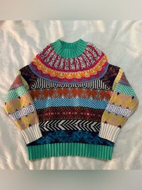 Anthropologie Mock Neck Ryan Fair Isle Sweater SZ Medium
